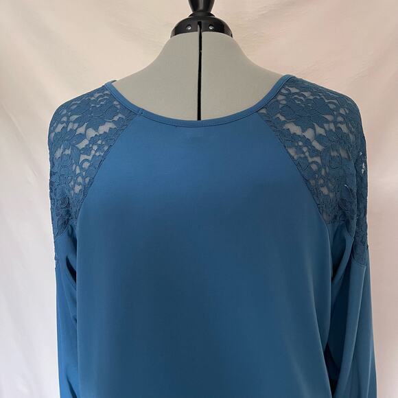 Torrid Lace Shoulder Popover Womens Top 4X Teal Romantic Boho Flowy Long Sleeve - Picture 3 of 12